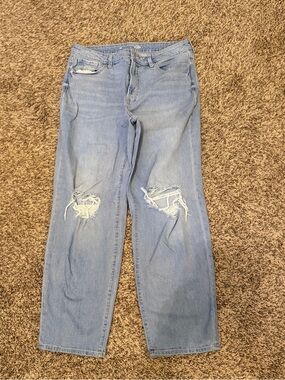 Old Navy OG Loose Mid-Rise Light Wash Distressed Straight Leg Jeans